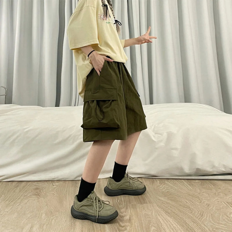 Men Summer High Waist Cargo Shorts American Style Streetwear Summer.