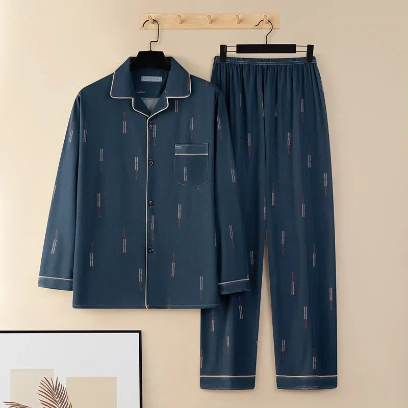 Men Pyjamas Fall and Winter Plaid Simple Sleepwear Homewear.
