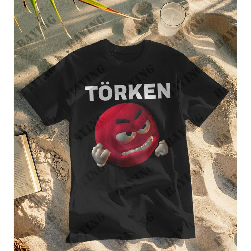Men's Women's Turkish Meme T-Shirt with Bold TORken Font Red Face Design.
