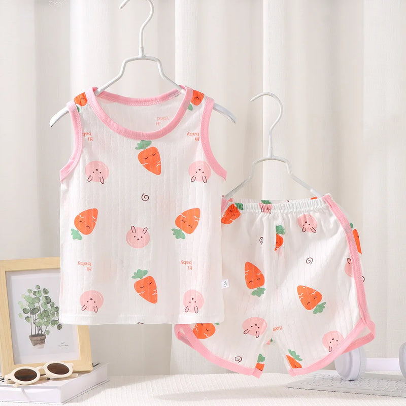 Kids Sleeveless Set Summer Cotton Girls' Shorts Pajamas Korean Style Boys.
