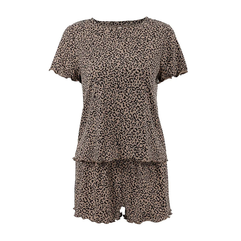 Home Clothes Summer Round Neck Short Sleeve Shorts Women's Pajamas.