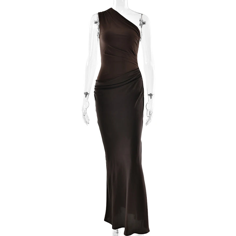 Women’s Maxi Dress Brown Sleeveless Evening Dress.