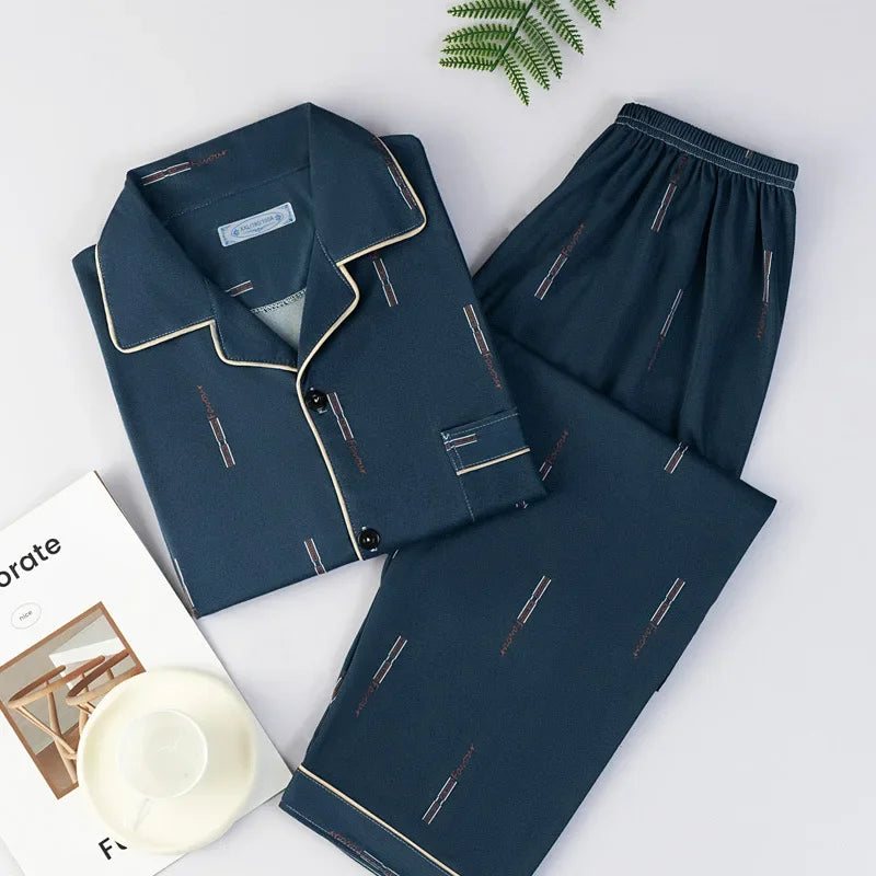 Men Pyjamas Fall and Winter Plaid Simple Sleepwear Homewear.