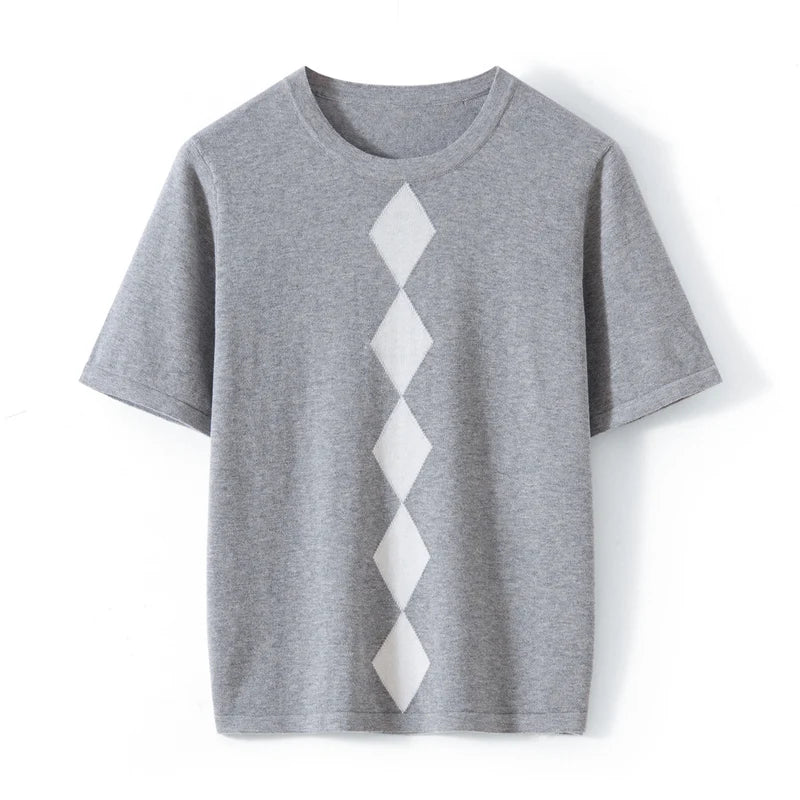 Summer Women's Cotton Casual T-Shirt Knitted Pullover Short Sleeve.