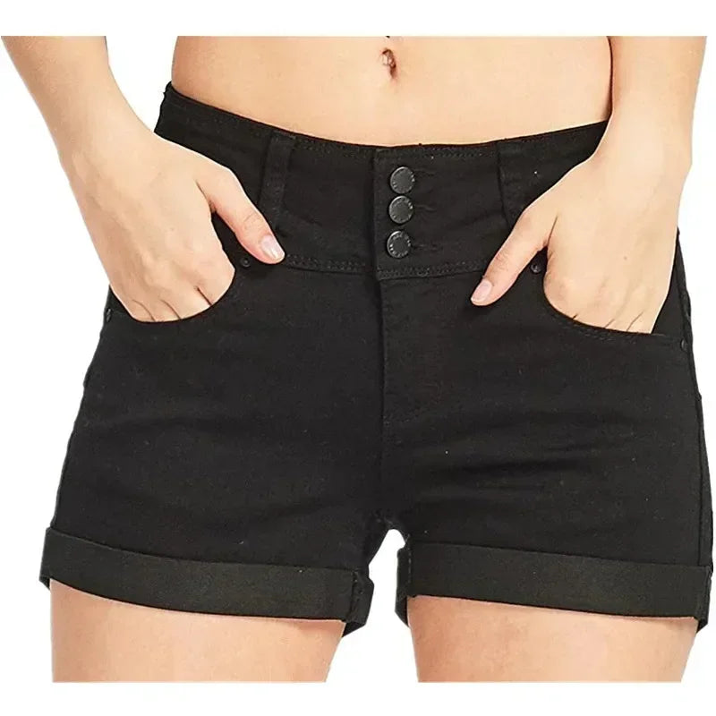Women's Summer Fashion Waistband Denim Stretch Fabric Shorts.