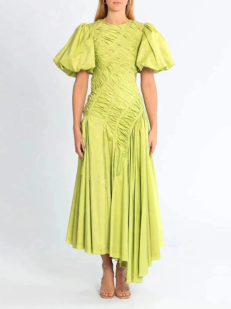 Solid Spliced Folds Irregular Long Dresses for Women.