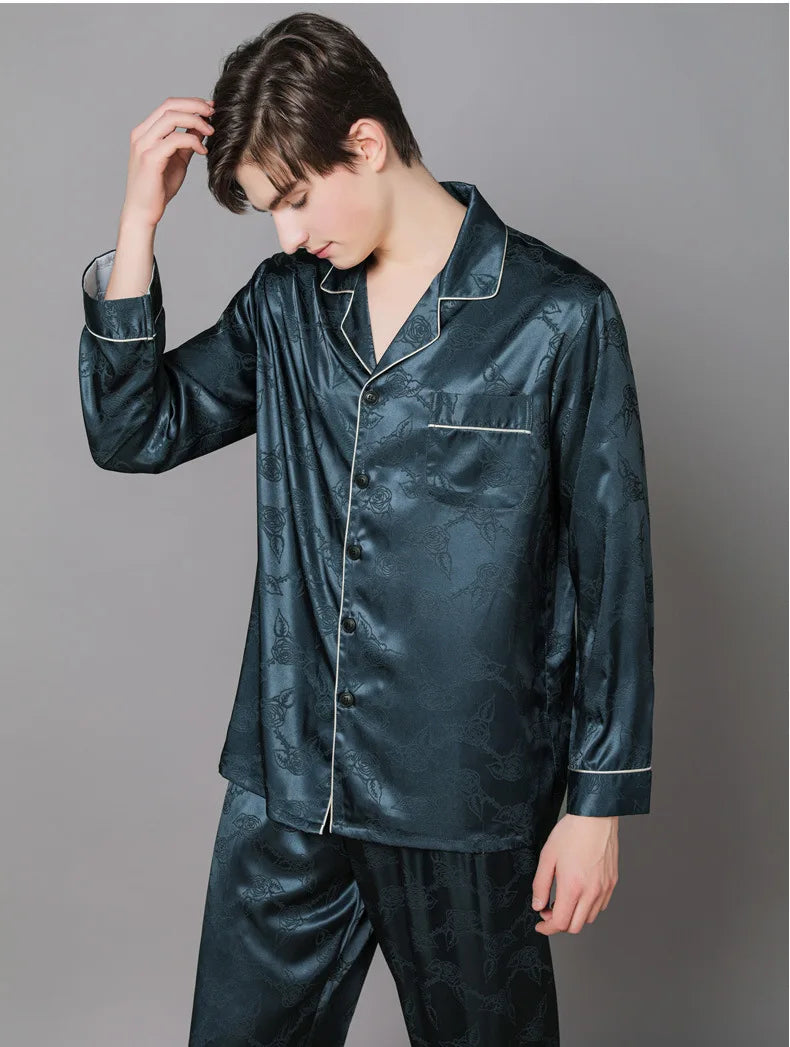 Men Ice Silk Pajamas Suit Summer Plus Size.