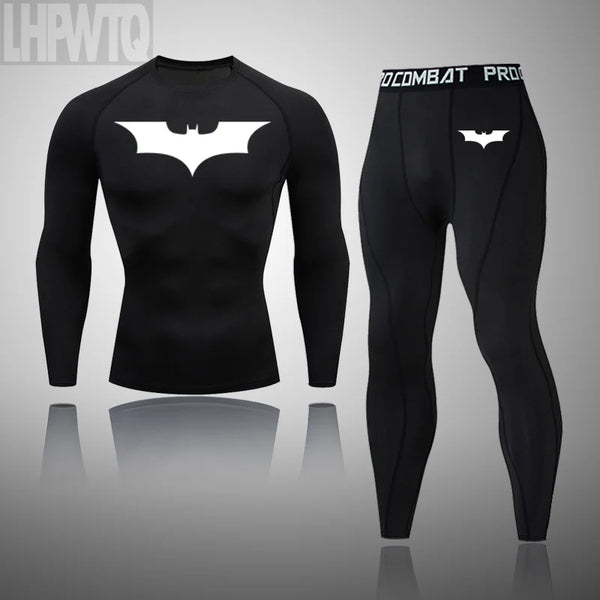 Superhero Men Running Sports Tshirt +Pants Tights Set Men's Fitness.