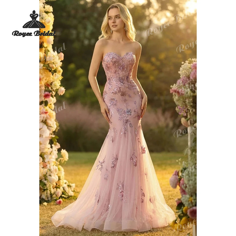 Women’s Neck Scarf Embroidered Mermaid Prom Dresses Sweetheart Formal Evening.