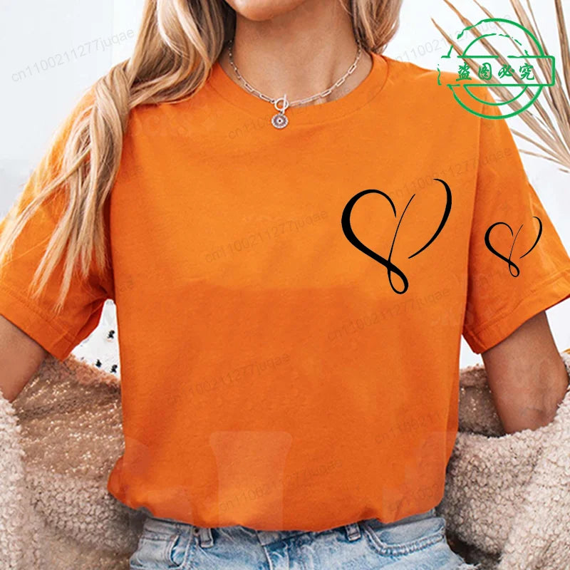 Women Love Heart Design T-Shirts Fashion Casual Short Sleeve.