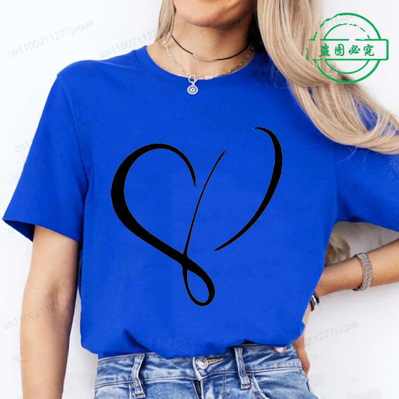 Women Love Heart Design T-Shirts Fashion Casual Short Sleeve.