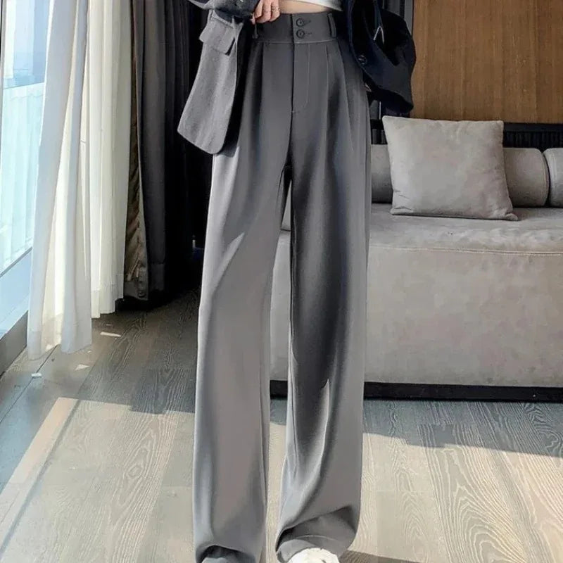 Elegant Wide Leg Pants Women Korean Style High Waist Black Baggy Pants.