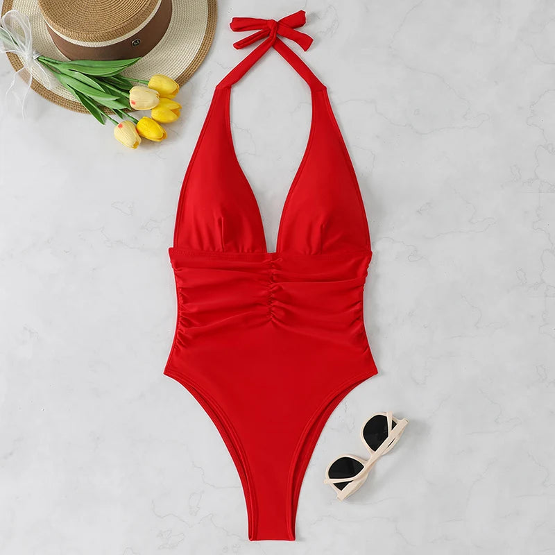 Halter Top Bathing Suit Woman Swimsuits One Piece Swimwear Women's.