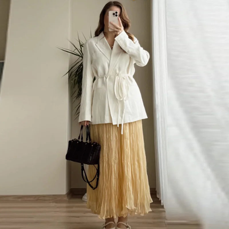 Women's Skirt Yellow Pleated Skirt Summer.