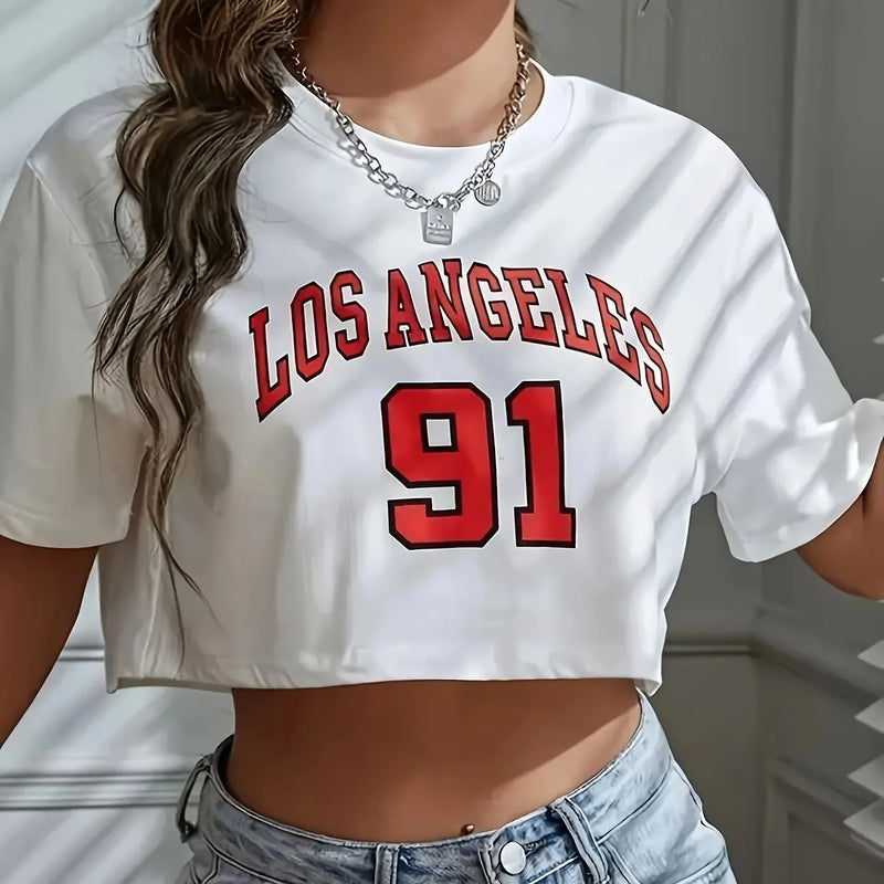 Women’s T Shirt Los Angeles Number 91 Brooklyn Graphic Round Neck.