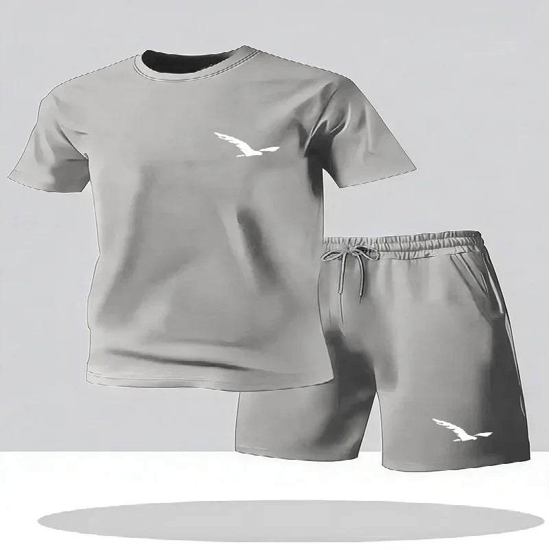 Summer Men's New Fashionable Sportswear Round Neck Short Sleeved Shorts.