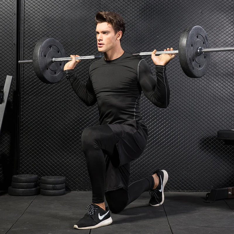 Men Compression Sport Suit Man Long Sleeve Gym Running Set Fitness.