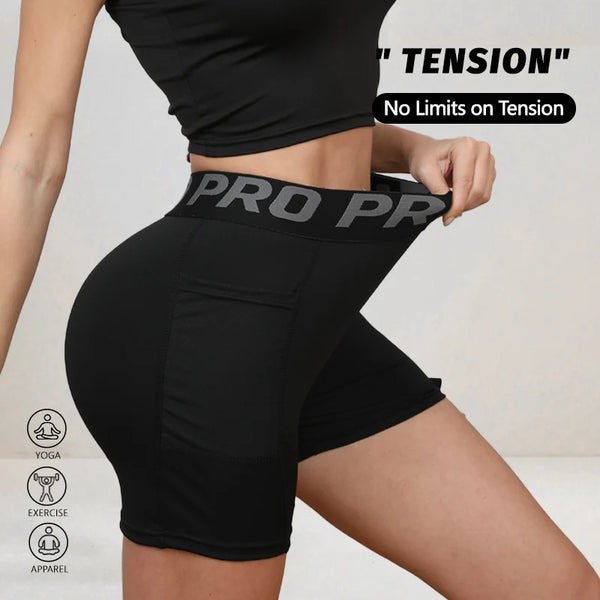 Women leggings High Waist Letter Waistband Solid Color Sports shorts.