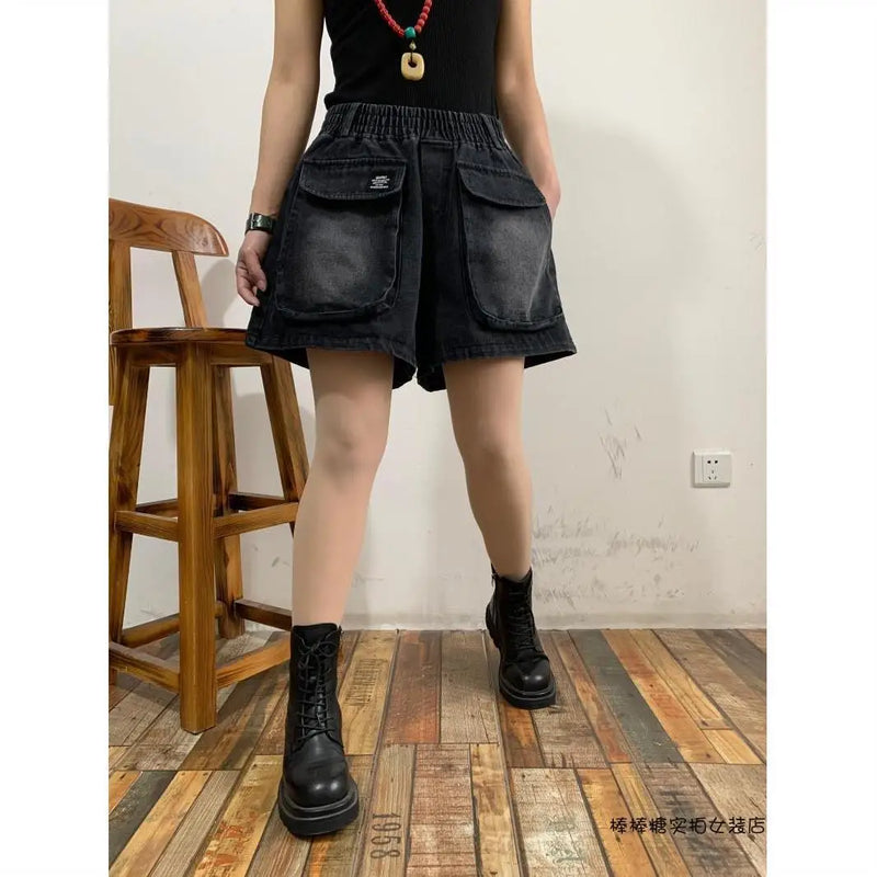 summer new fashion personality big pocket hot pants women large size.