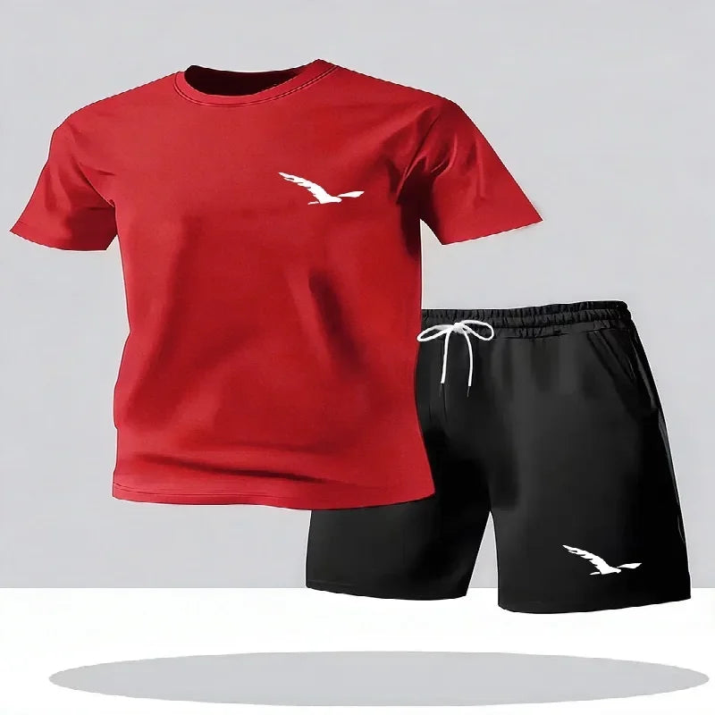 Summer Men's New Fashionable Sportswear Round Neck Short Sleeved Shorts.