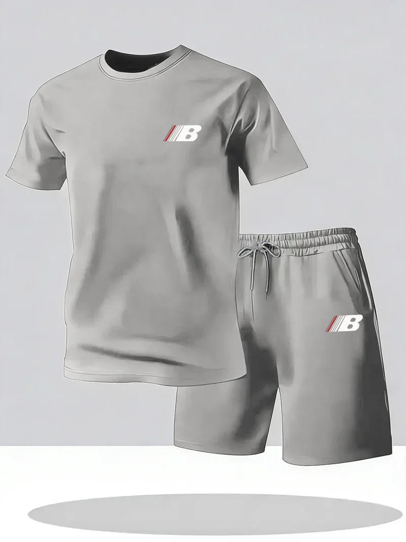 Sports Style Men's Summer Breathable Sportswear Short Sleeved T-shirt+shorts.
