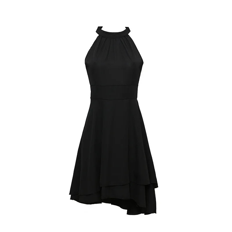 Women’s Elegant Dress Summer Solid High Waist Halter Sleeveless Midi Dresses.
