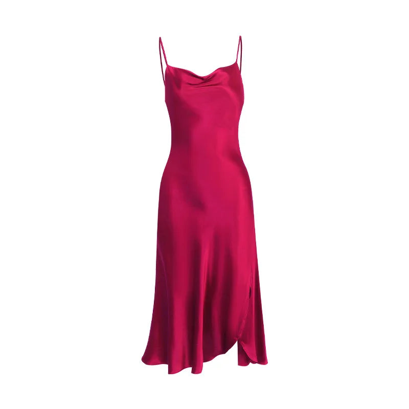 Sexy Women Momme Heavy Mulberry Silk Slip Dress Side Slit Camisole.