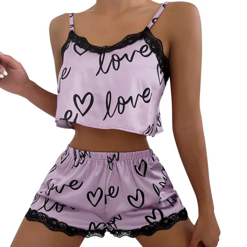 Cute Printed Women's Pajamas Pajamas Shorts Set Underwear Set.