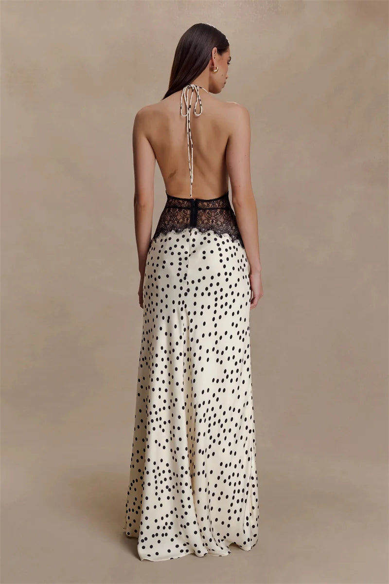 Women’s Mozision Polka Dot Backless Sexy Maxi Dress.