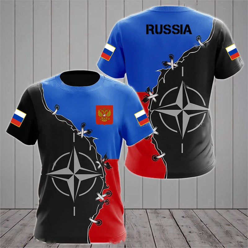 Men's T-shirts Casual Fashion Summer New Russian Flag Short Sleeved Tops.