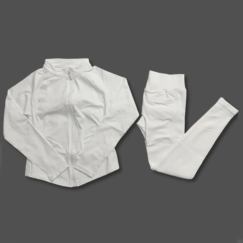 Dynamic Zippy Jacket 2 piece set yoga outfits Seamless Zip Tracktop Sports.