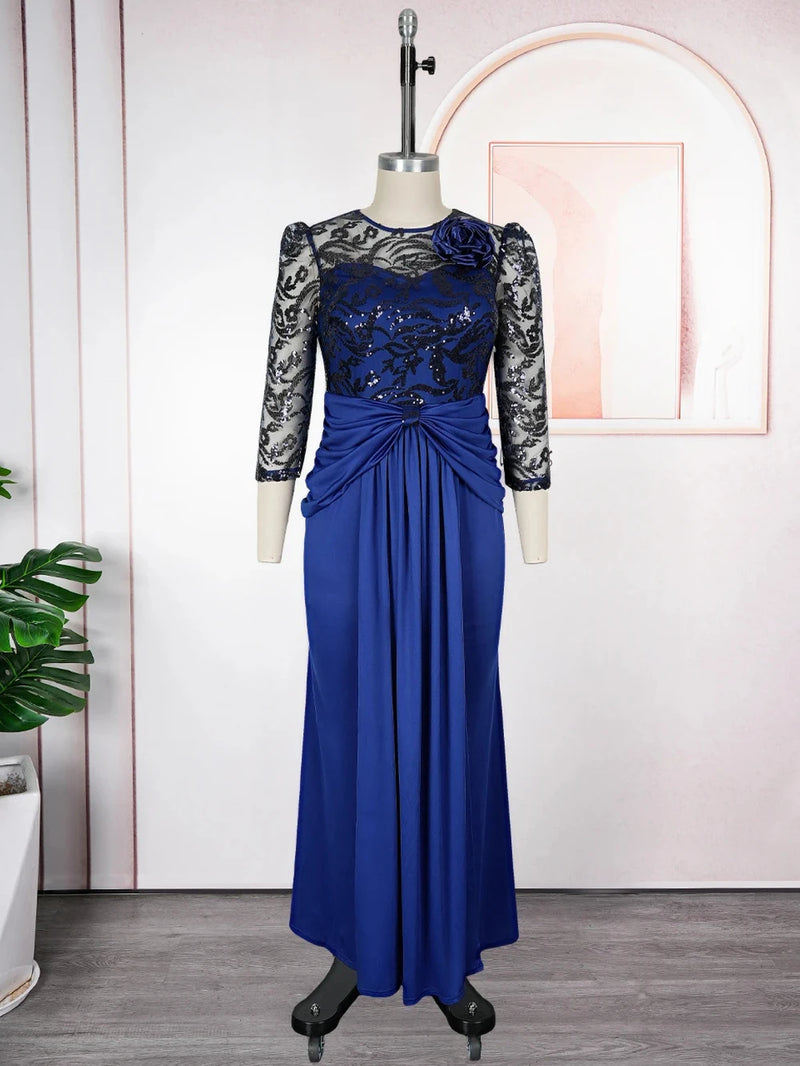 Sequins Long Sleeve Chiffon Dresses Elegant Women Party.