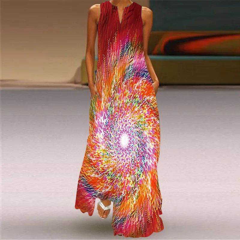 Vintage Print Maxi Dress For Women.