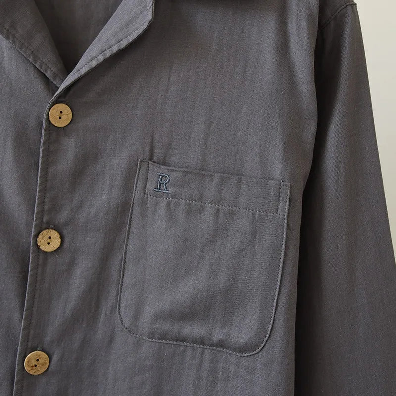 Men's Pajama Set Cotton Gauze Solid Color.