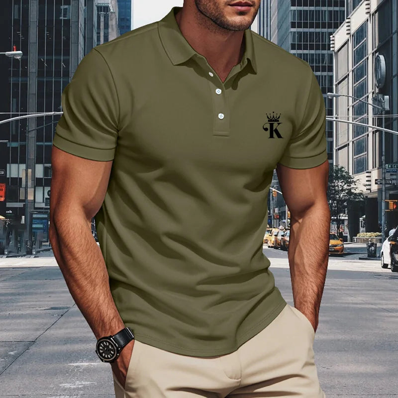 Men's polo shirt men's lapel business office solid color short sleeved T-shirt.