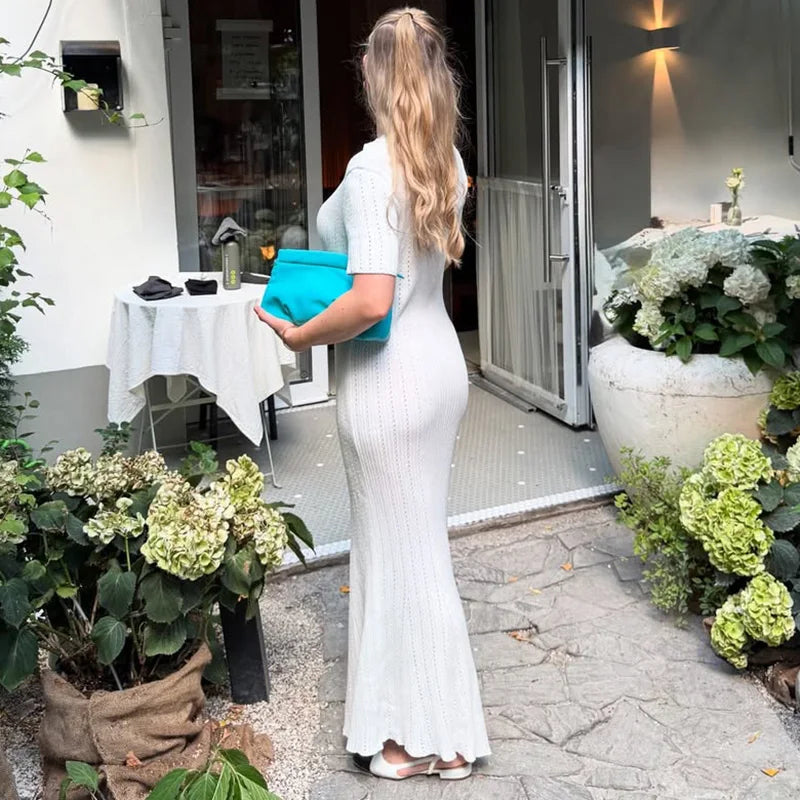 Elegant Sweater Dress Summer High Waist Woman Dress.