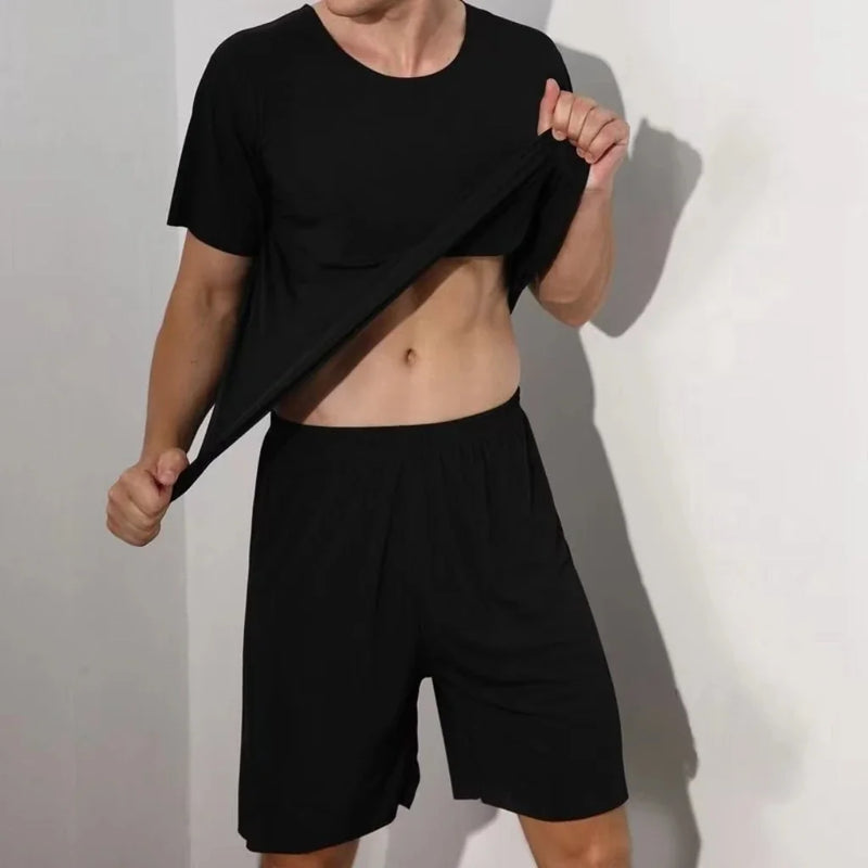 Men's two-piece ice silk pajamas Loungewear.