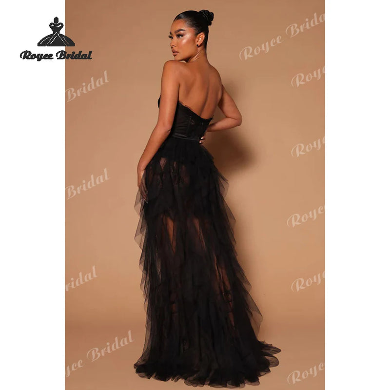 Sexy Tiered A Line Dresses Evening 2026 Strapless High Side Slit Women's Formal Evening Gowns Customized.