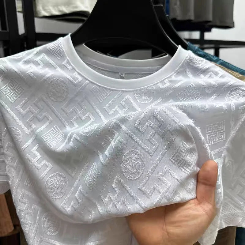 Men’s High end brand ice silk round neck short sleeve T-shirt summer.