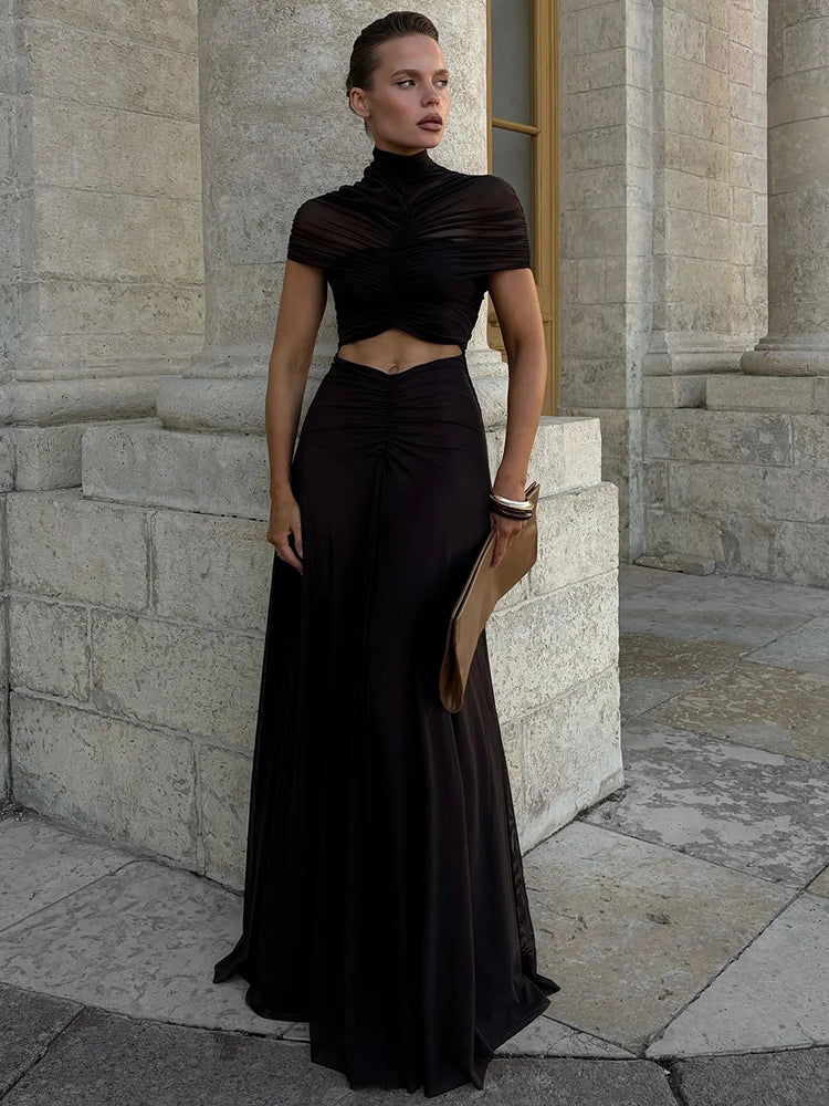 Women’s Mozision Hollow Out Short Sleeve Sexy Maxi Dress.