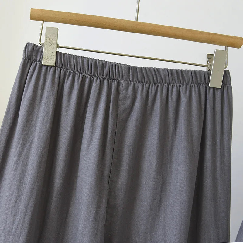 Men's Pajama Set Cotton Gauze Solid Color.
