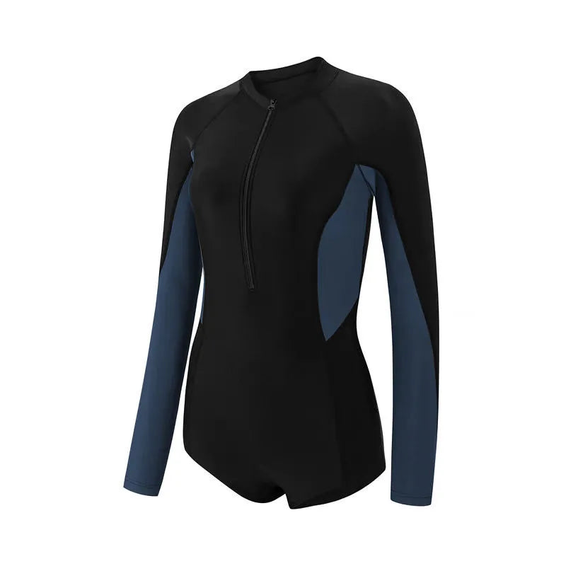 Trendy Long Sleeve One Piece Swimsuit for Women Hot Spring Push Up.