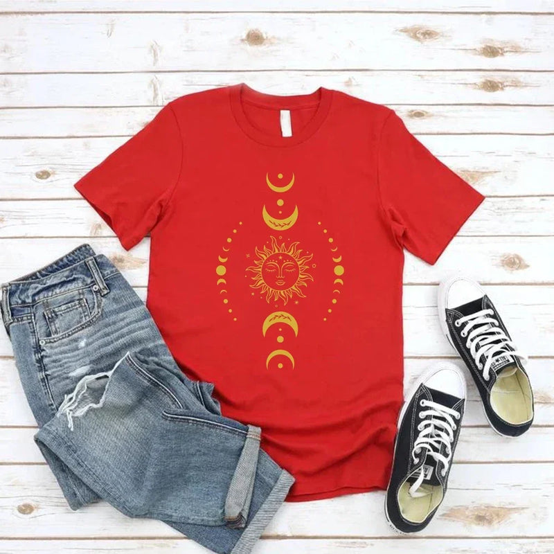 Sun and Moon Stars T-Shirt Celestial Tshirt Boho Sun Moon T-Shirts Women.