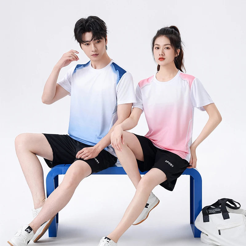 CHRLCK Unisex Gradient Fitness Clothes Ice Silk Quick Drying T-shirt Suits.
