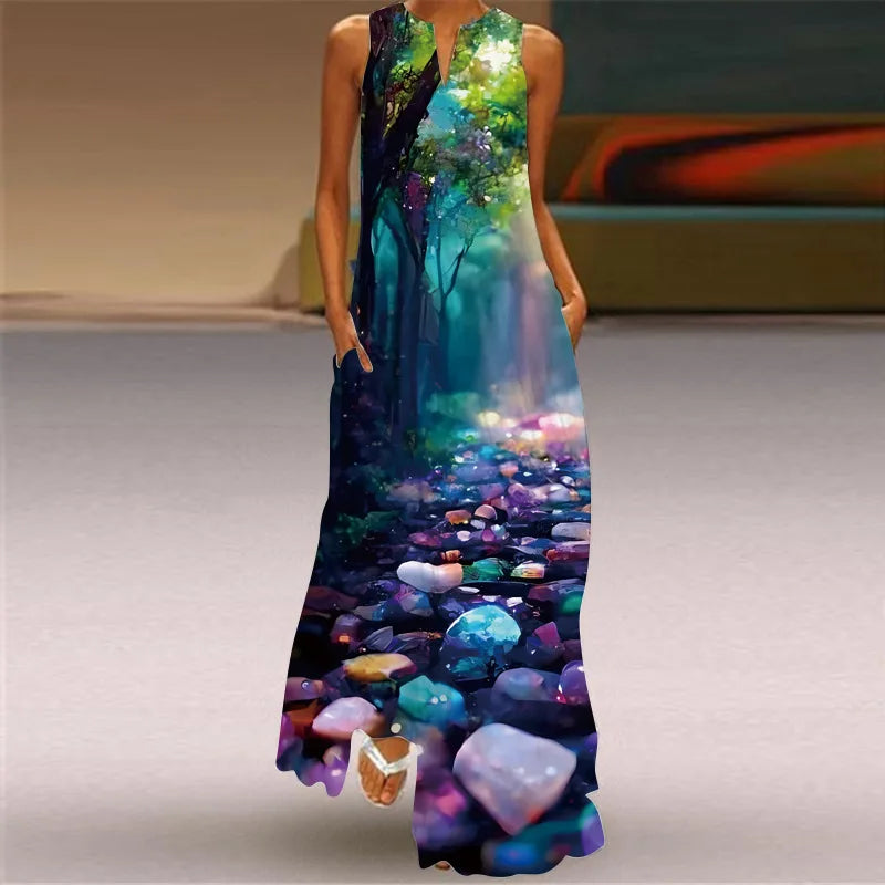 Vintage Print Maxi Dress For Women.