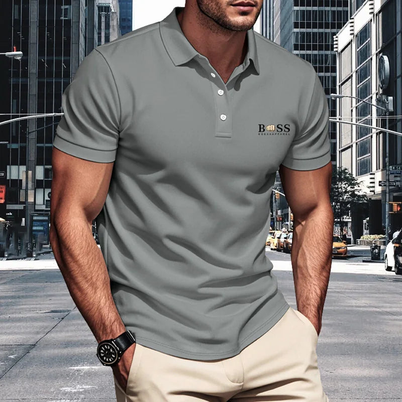 Men's polo shirt men's lapel business office solid color short sleeved T-shirt.