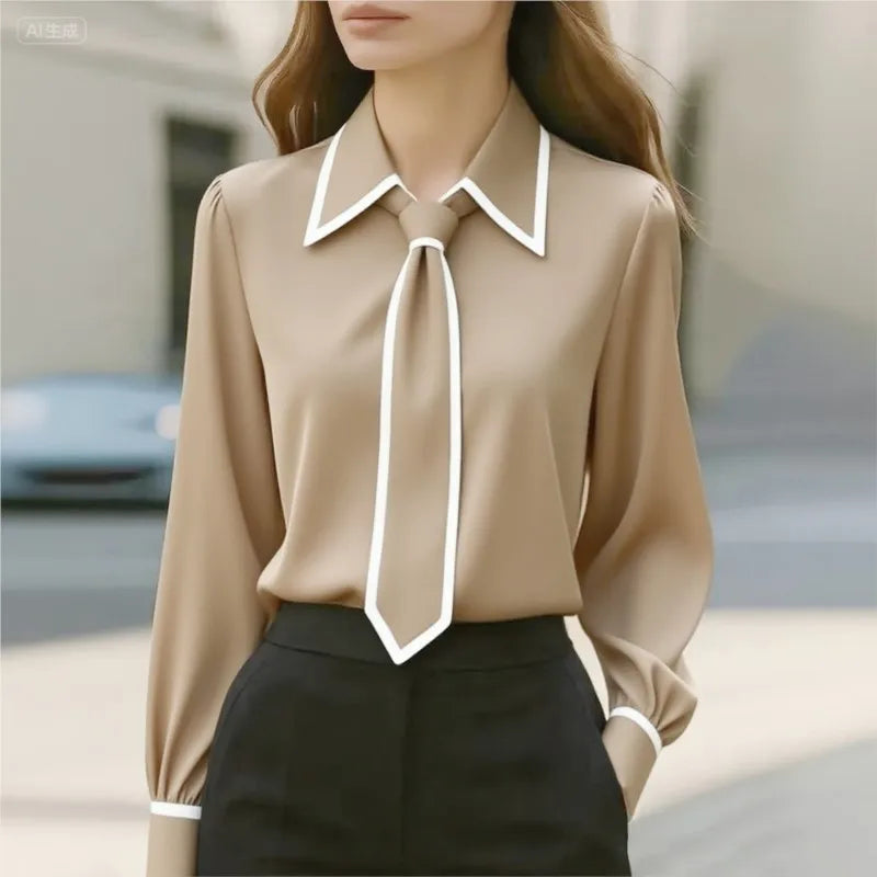 Women's Blouse Fashion Shirt Formal Bow Tie Long-sleeve.