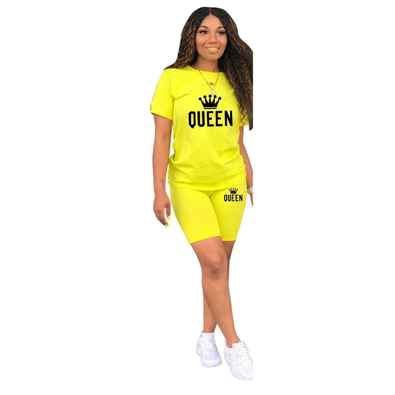 Summer Womens Tracksuit Queen Printing T-Shirt+Shorts 2 Piece Sets.