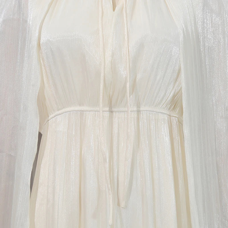 VGH Solid Spliced Ruffles Cape Long Dresses for Women.