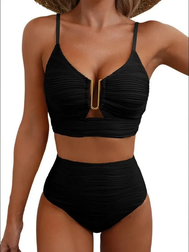 V-neck Shiny Swimwear Women Beach One Piece Swimsuit.